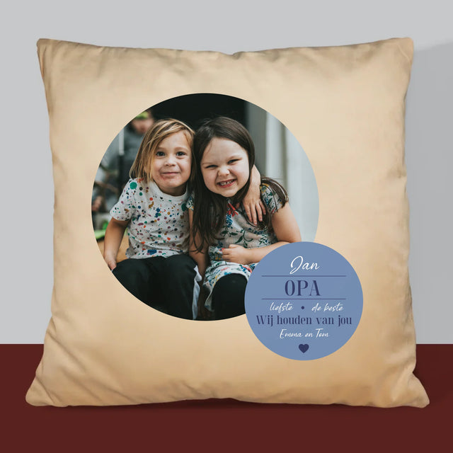 Fotocollage: Lieve Opa - Kussen (Monogram)