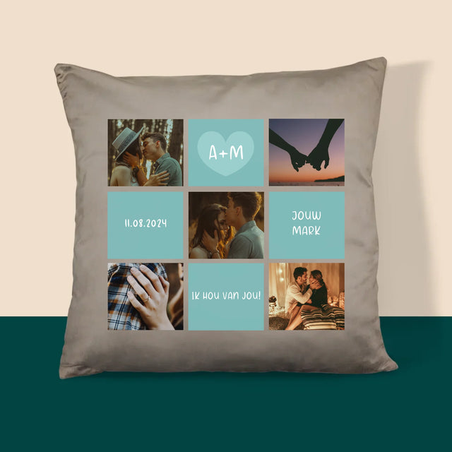 Fotocollage: Initialen Ik Hou Van Jou - Kussen (Monogram)