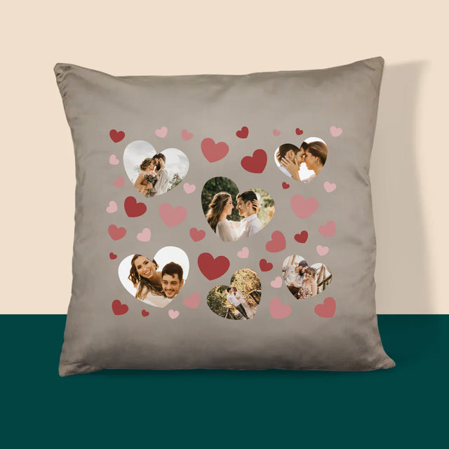 Fotocollage: Hartjes Foto'S - Kussen (Monogram)