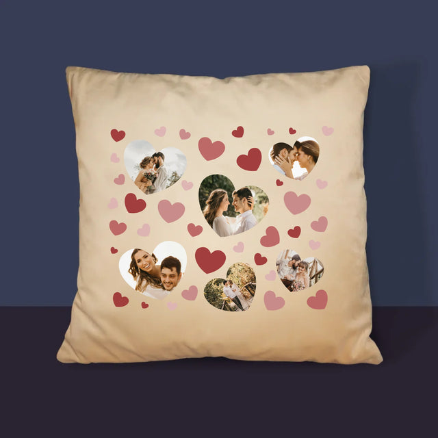 Fotocollage: Hartjes Foto'S - Kussen (Monogram)