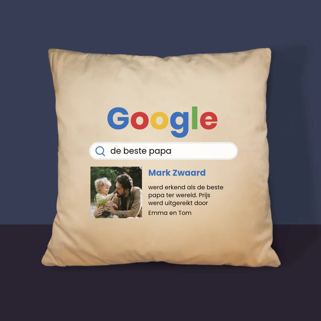 Foto En Handtekening: Beste Papa, Google-Score - Kussen (Monogram)