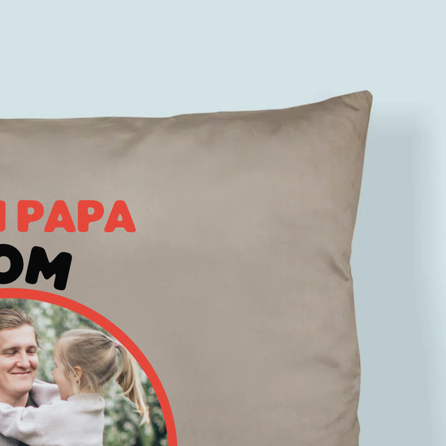 Foto En Handtekening: Papa, Mijn Held - Kussen (Monogram)