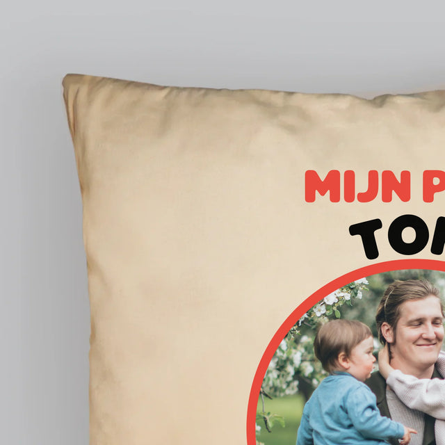 Foto En Handtekening: Papa, Mijn Held - Kussen (Monogram)