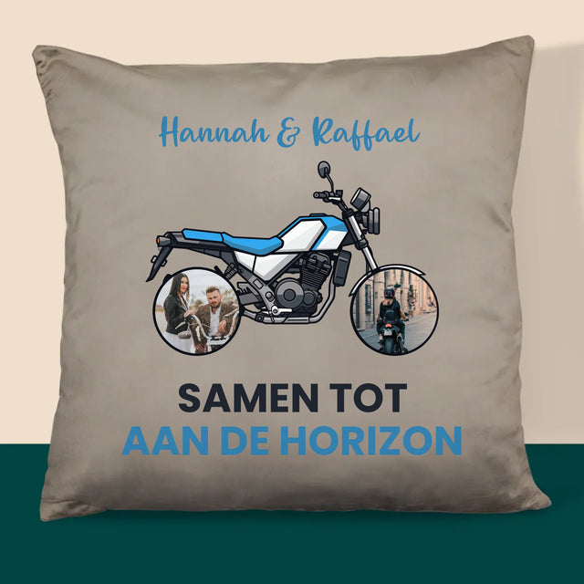 Fotocollage: Samen Tot Aan De Horizon - Kussen (Monogram)