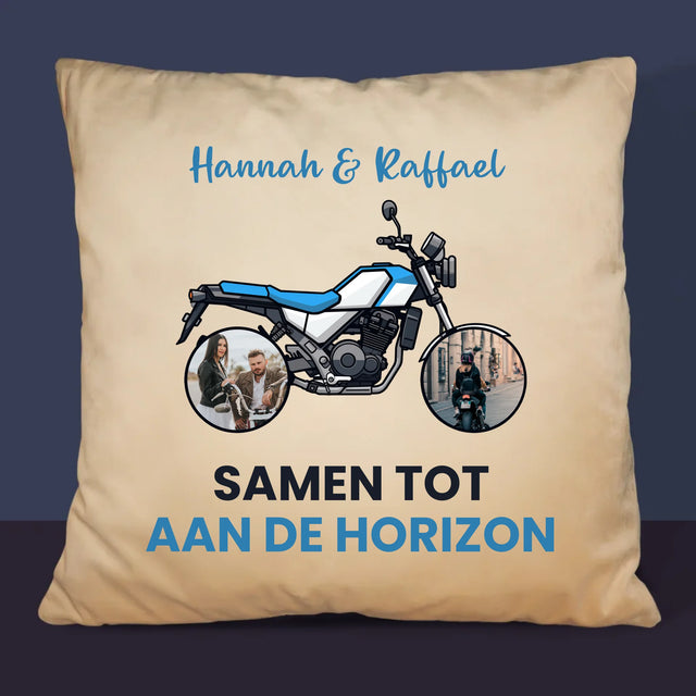 Fotocollage: Samen Tot Aan De Horizon - Kussen (Monogram)