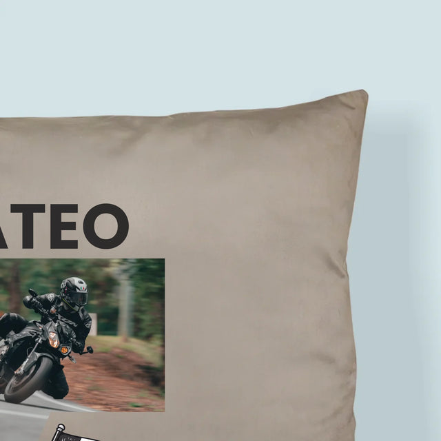 Foto En Handtekening: Als Eerste Bij De Finish - Kussen (Monogram)