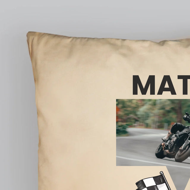 Foto En Handtekening: Als Eerste Bij De Finish - Kussen (Monogram)