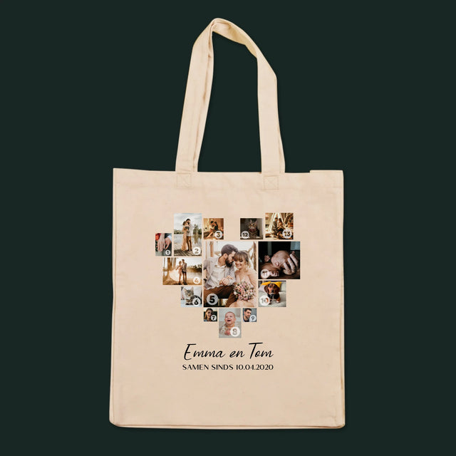 Fotocollage: Fotocollage Hart - Canvas Tas