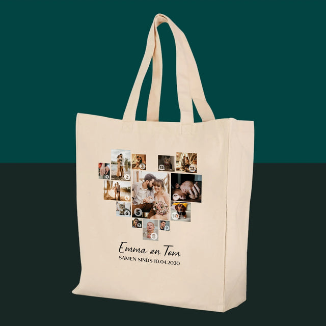 Fotocollage: Fotocollage Hart - Canvas Tas