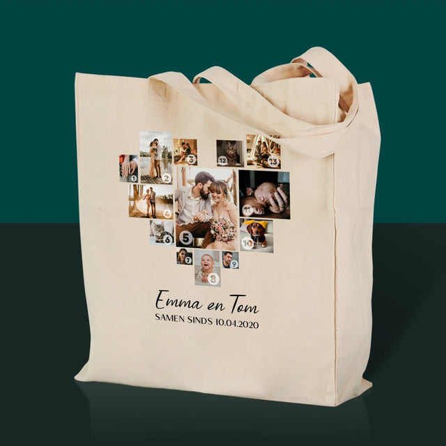 Fotocollage: Fotocollage Hart - Canvas Tas