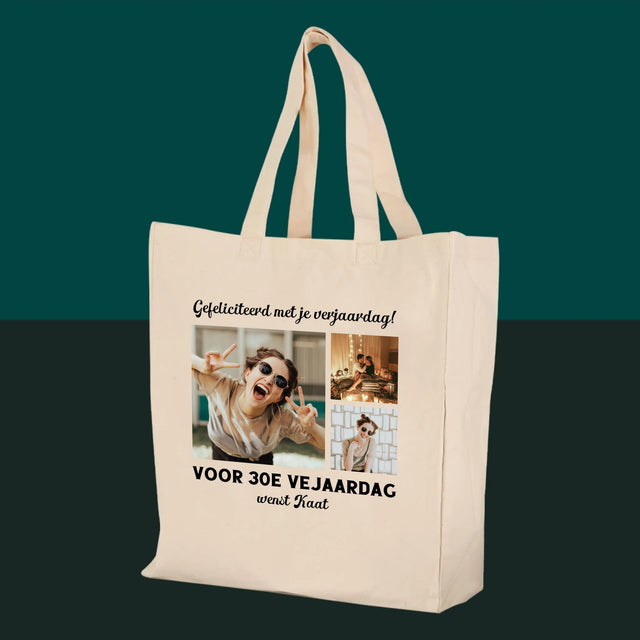 Fotocollage: Fotocollage Verjaardag - Canvas Tas