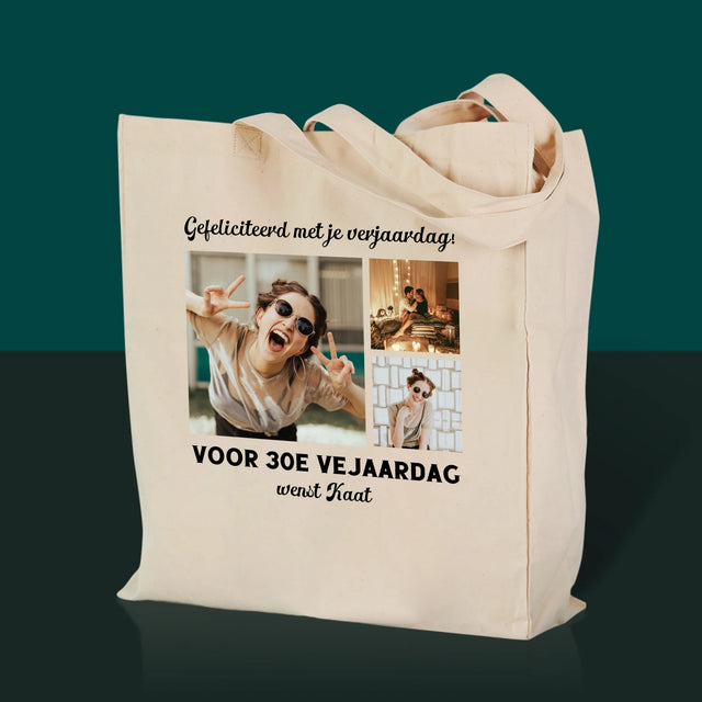 Fotocollage: Fotocollage Verjaardag - Canvas Tas