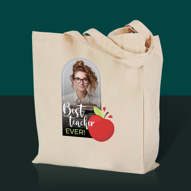 Foto En Handtekening: Best Teacher Ever - Canvas Tas
