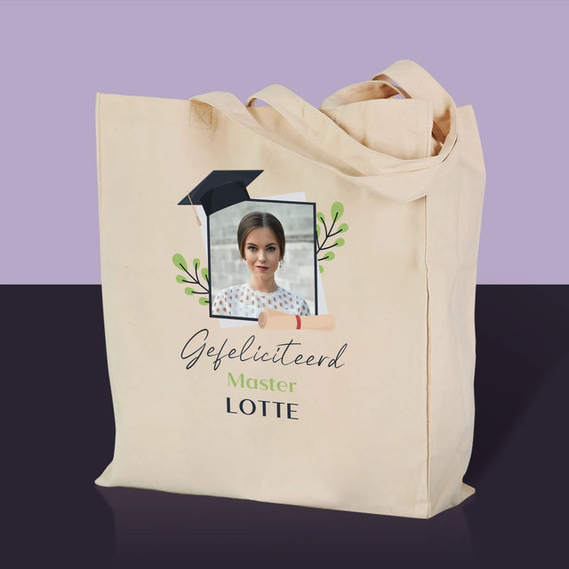 Foto En Handtekening: Gefeliciteerd, Master - Canvas Tas