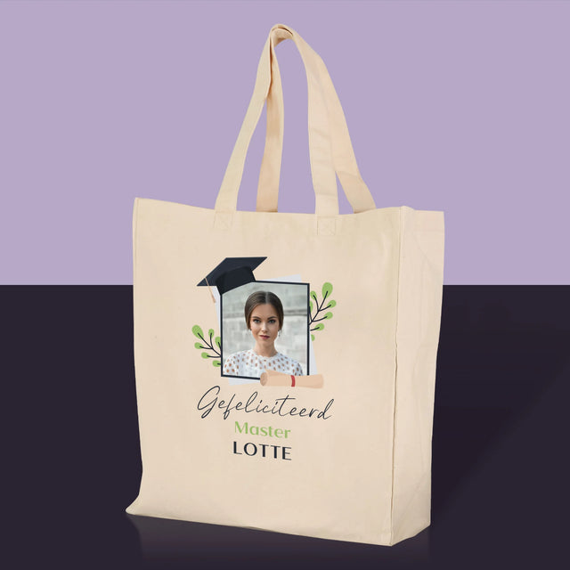 Foto En Handtekening: Gefeliciteerd, Master - Canvas Tas