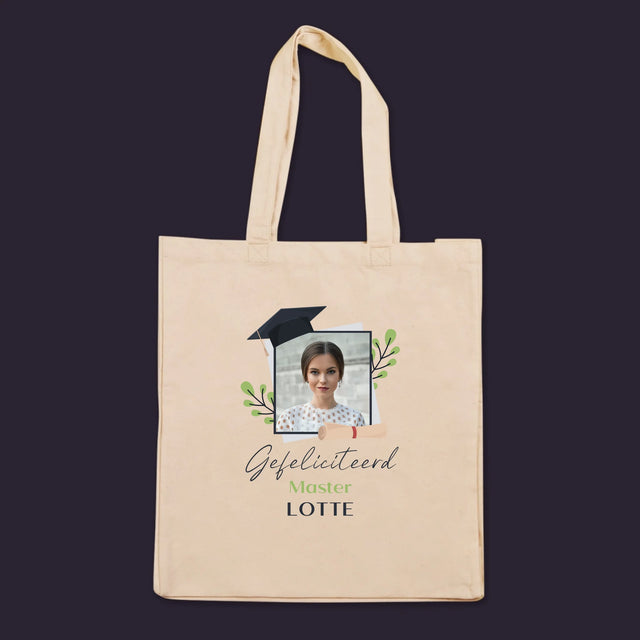 Foto En Handtekening: Gefeliciteerd, Master - Canvas Tas