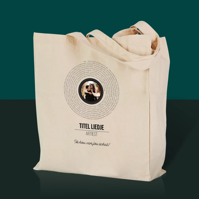 Foto En Handtekening: Songtekst Op Vinyl Lp - Canvas Tas
