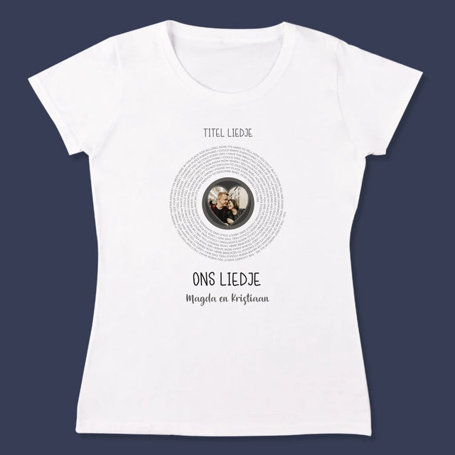 Foto En Handtekening: Ons Liedje Met Tekst - T-Shirt Voor Dames