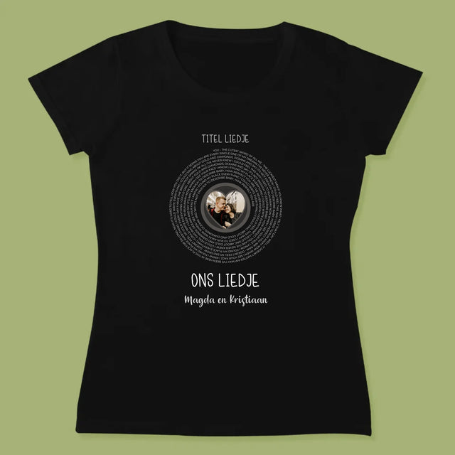 Foto En Handtekening: Ons Liedje Met Tekst - T-Shirt Voor Dames