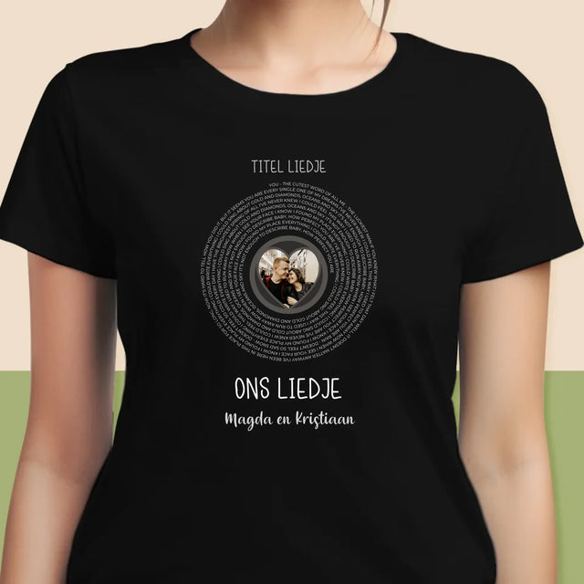 Foto En Handtekening: Ons Liedje Met Tekst - T-Shirt Voor Dames