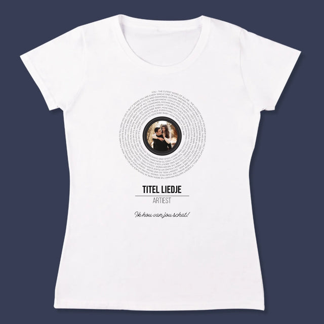 Foto En Handtekening: Songtekst Op Vinyl Lp - T-Shirt Voor Dames