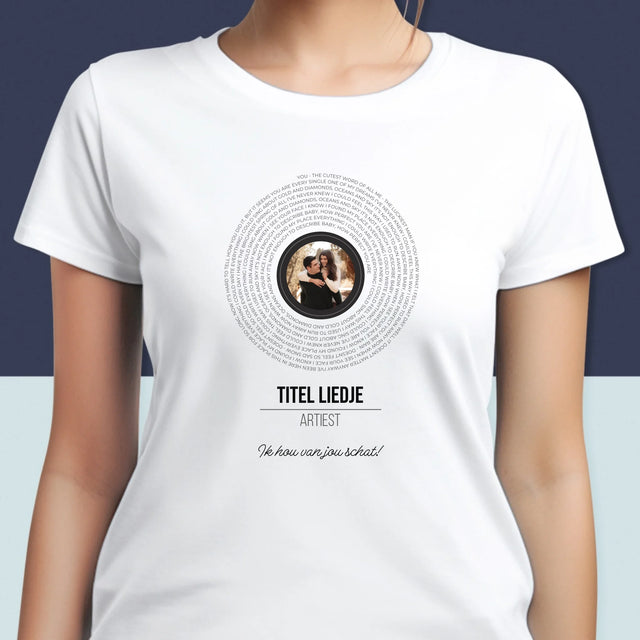 Foto En Handtekening: Songtekst Op Vinyl Lp - T-Shirt Voor Dames