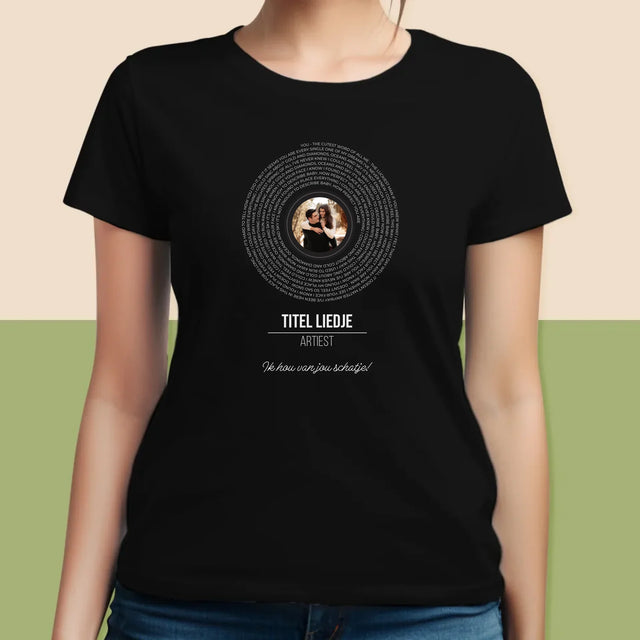 Foto En Handtekening: Songtekst Op Vinyl Lp - T-Shirt Voor Dames