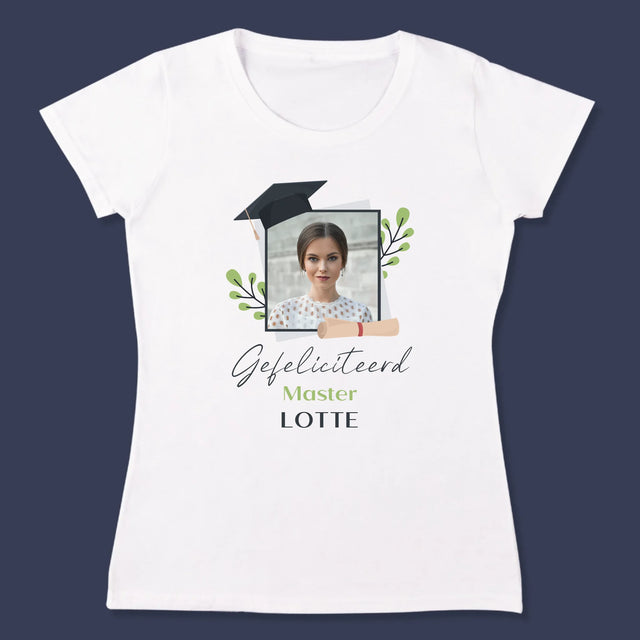 Foto En Handtekening: Gefeliciteerd, Master - T-Shirt Voor Dames
