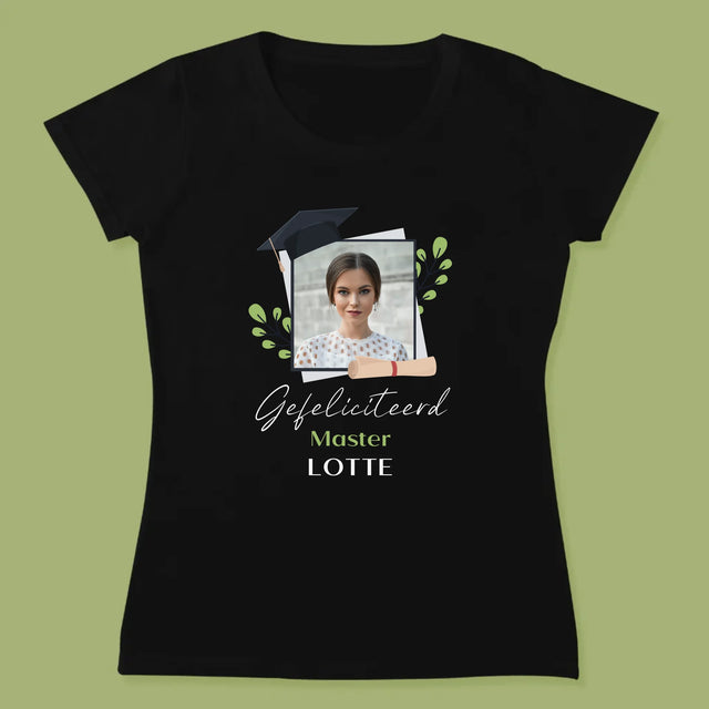Foto En Handtekening: Gefeliciteerd, Master - T-Shirt Voor Dames