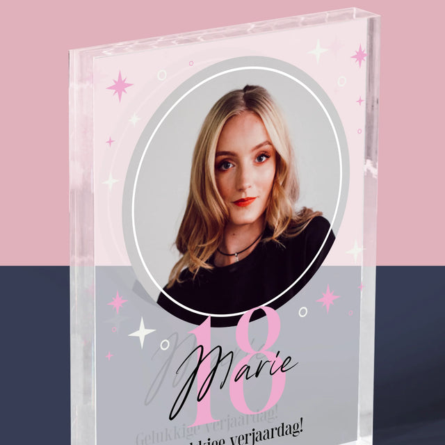 Foto En Handtekening: 18 Sterren - Acryl Blok