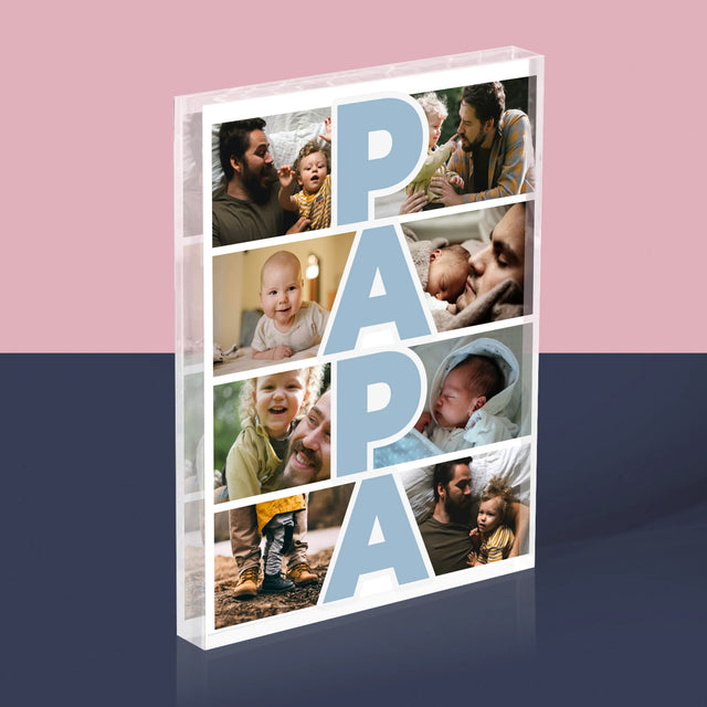 Fotocollage: Tekst Papa - Acryl Blok
