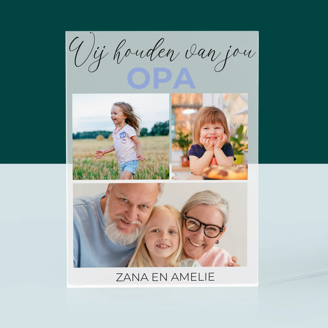 Fotocollage: Opa Wij Houden Van Jou - Acryl Blok