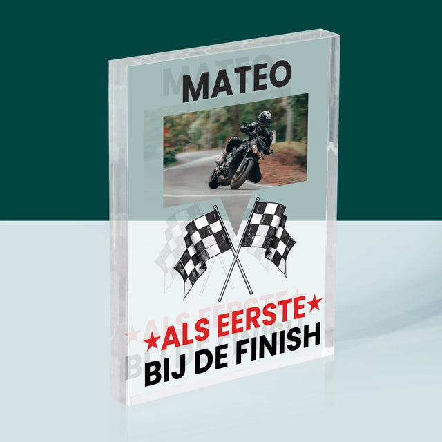 Foto En Handtekening: Als Eerste Bij De Finish - Acryl Blok