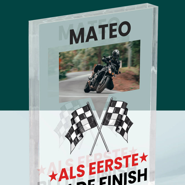 Foto En Handtekening: Als Eerste Bij De Finish - Acryl Blok