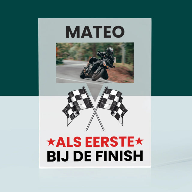 Foto En Handtekening: Als Eerste Bij De Finish - Acryl Blok