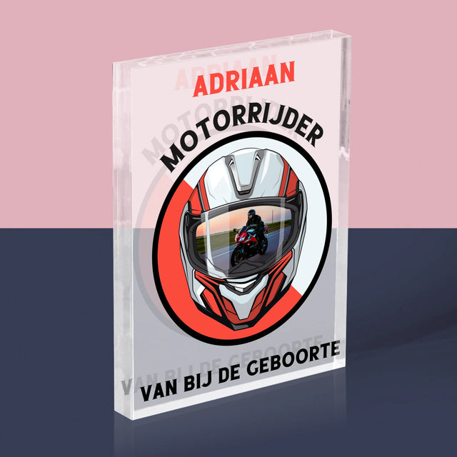 Foto En Handtekening: Motorrijder Van Bij De Geboorte - Acryl Blok