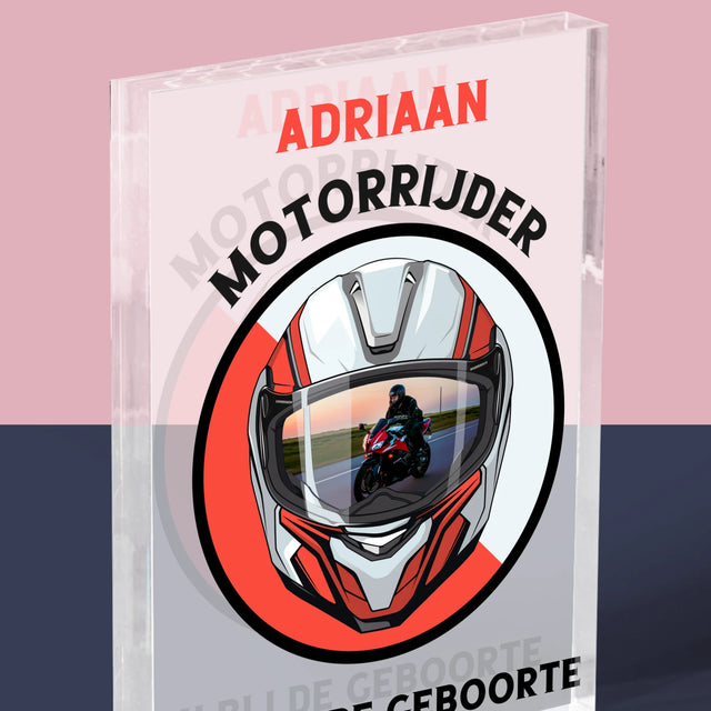 Foto En Handtekening: Motorrijder Van Bij De Geboorte - Acryl Blok