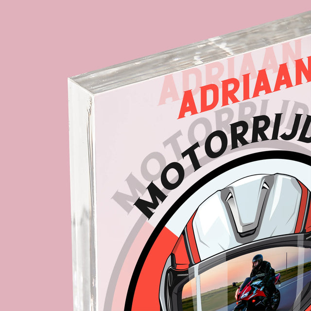 Foto En Handtekening: Motorrijder Van Bij De Geboorte - Acryl Blok