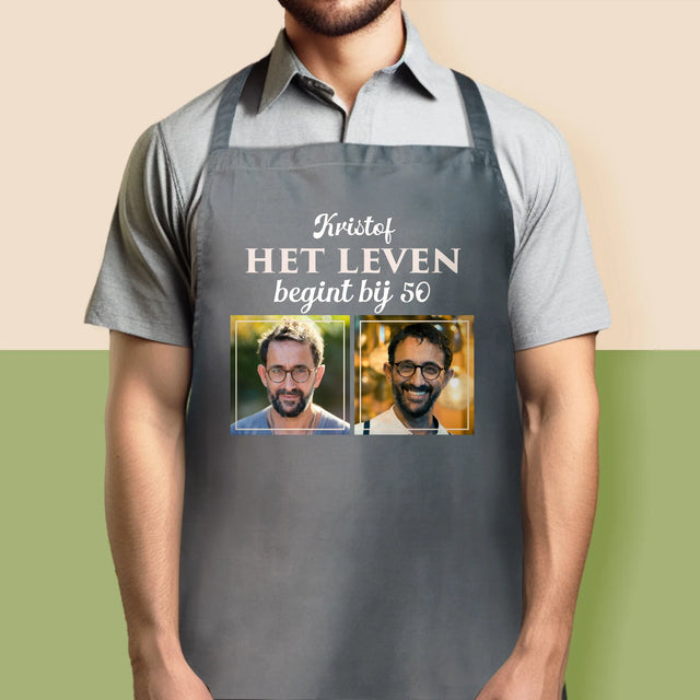 Fotocollage: Het Leven Begint Bij 50 - Schort