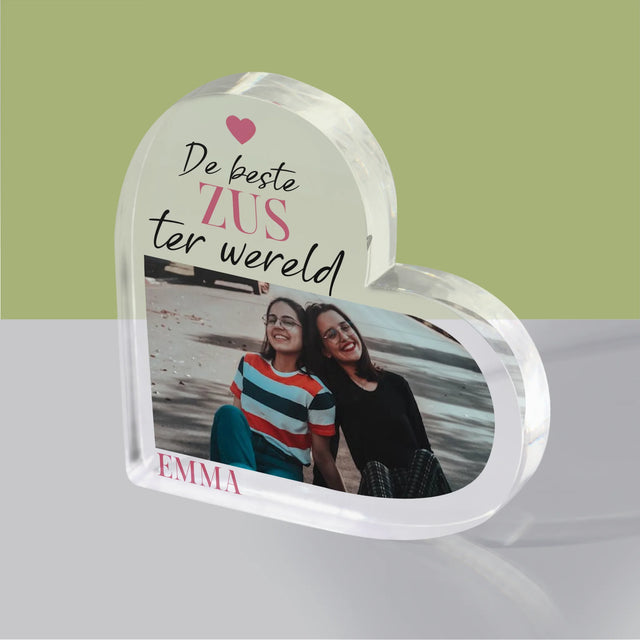 Fotocollage: De Beste Zus - Acryl Blok Hart