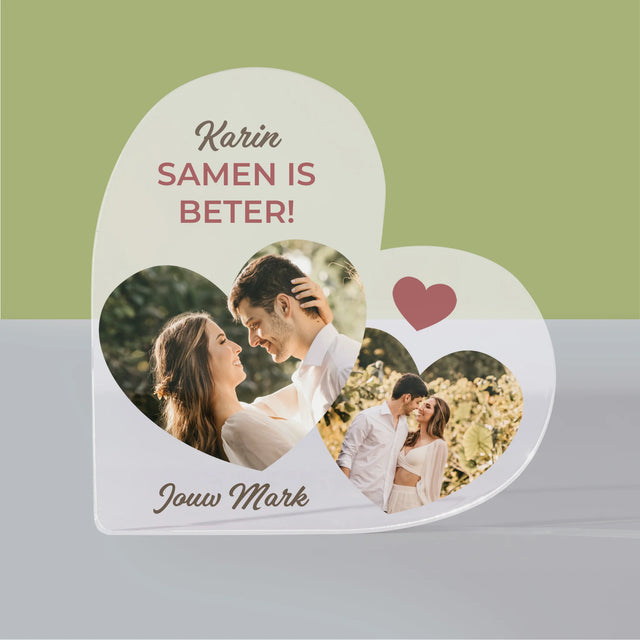 Fotocollage: Samen Is Beter - Acryl Blok Hart