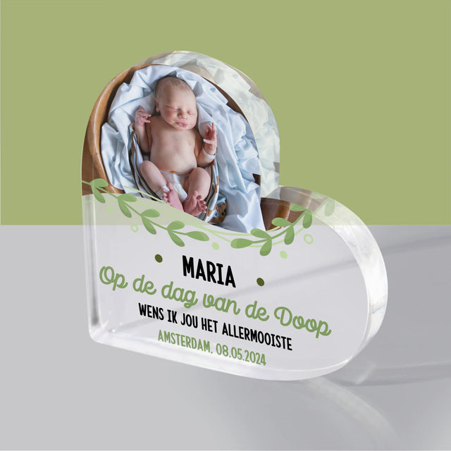 Foto En Handtekening: Ter Gelegenheid Van De Doop - Acryl Blok Hart
