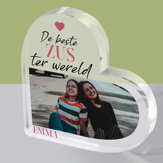 Fotocollage: De Beste Zus - Acryl Blok Hart