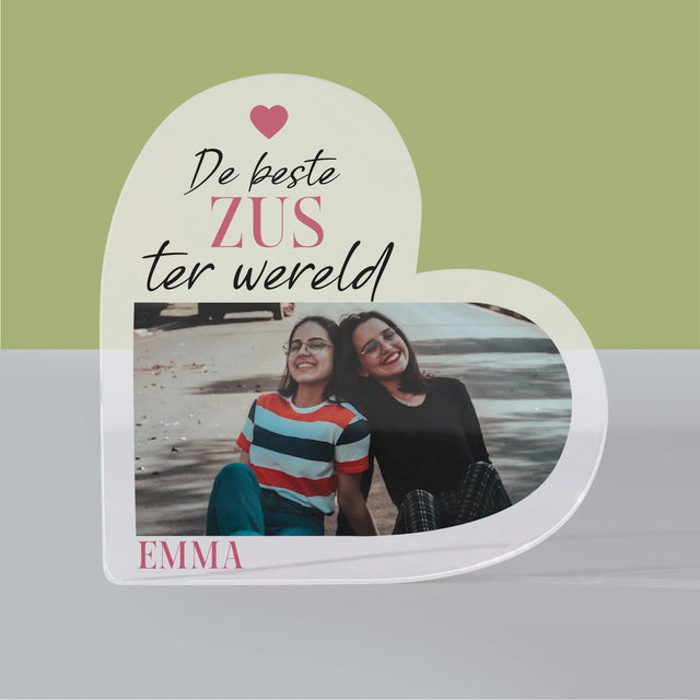 Fotocollage: De Beste Zus - Acryl Blok Hart