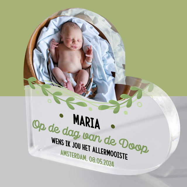 Foto En Handtekening: Ter Gelegenheid Van De Doop - Acryl Blok Hart