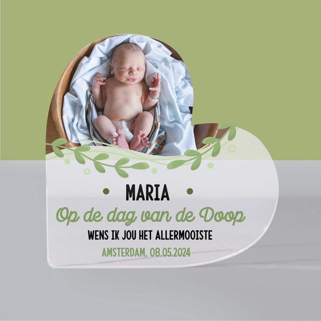 Foto En Handtekening: Ter Gelegenheid Van De Doop - Acryl Blok Hart