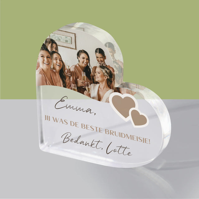 Fotocollage: Bedankt Collage, Bruidsmeisje - Acryl Blok Hart