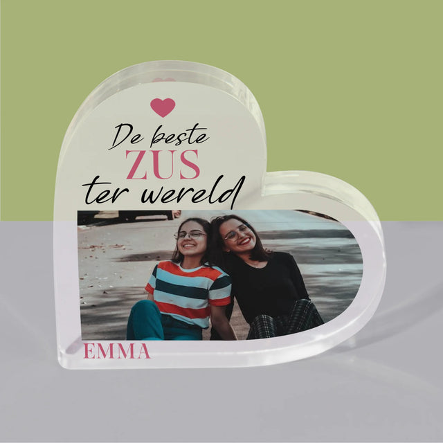 Fotocollage: De Beste Zus - Acryl Blok Hart