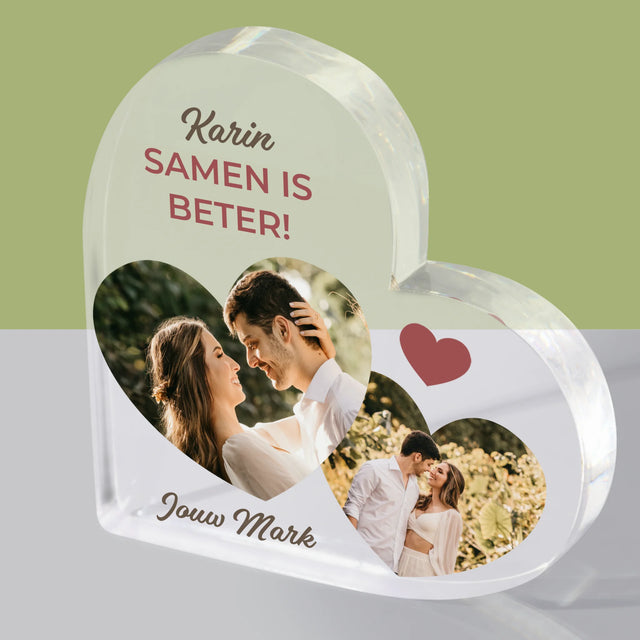 Fotocollage: Samen Is Beter - Acryl Blok Hart