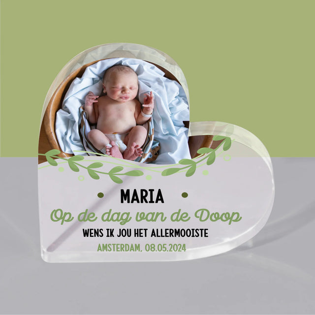 Foto En Handtekening: Ter Gelegenheid Van De Doop - Acryl Blok Hart